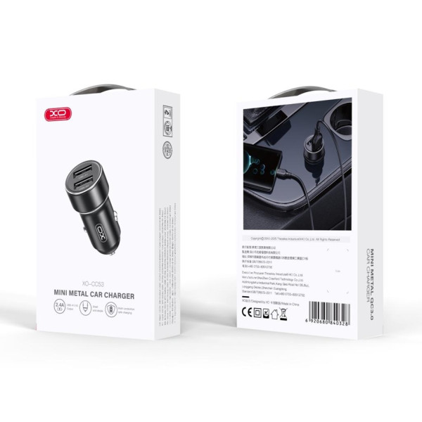 Ładowarka samochodowa 12W 2x USB czarna - XO CC53 