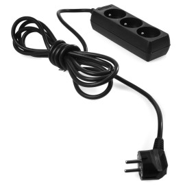Przedłużacz 3 gniazda z uziemieniem, 3m - 3x2P+Z, 10A, 250V -PS-370/3,0 E CZARNY Plastrol