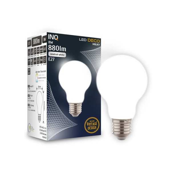 Żarówka LED E27 8W (zamiennik 66W) 880lm - A60 230V 4000K (neutralna-biała) - DA030NW-M DECO MILKY INQ
