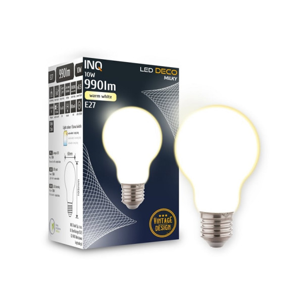 Żarówka LED E27 10W (zamiennik 72W) 990lm - A60 230V 3000K (ciepło-biała) - DA040WW-M DECO MILKY INQ