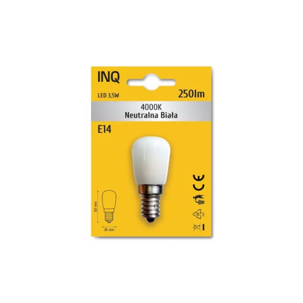 Żarówka LED E14 T26 (do lodówki) 3,5W (zamiennik 25W) 250lm 230V 4000K (neutralna-biała) LS030NW INQ