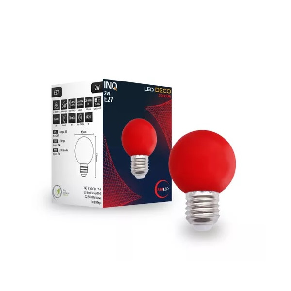 Żarówka LED E27 2,0W czerwona - kulka LED DECO 230V - LPC010RD INQ