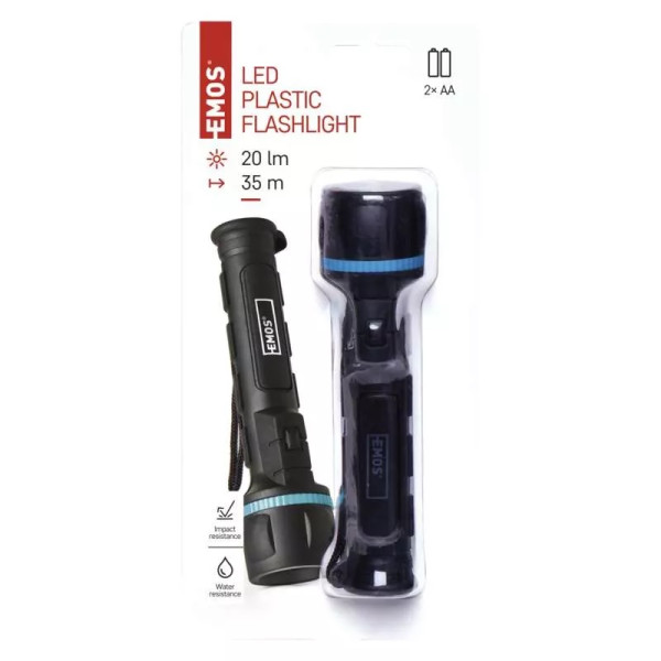 Latarka gumowa LED 3xLED, czarna, zasięg 35m, 2xAA - P3861 Emos