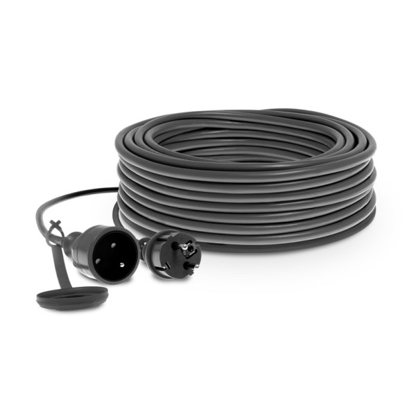 Przedłużacz warsztatowy gumowy, jednogniazdowy 2p+Z, 10A, 2500W 15m IP44 PJ-PRO/Z/15M/3X1/H05RR-F CZARNY