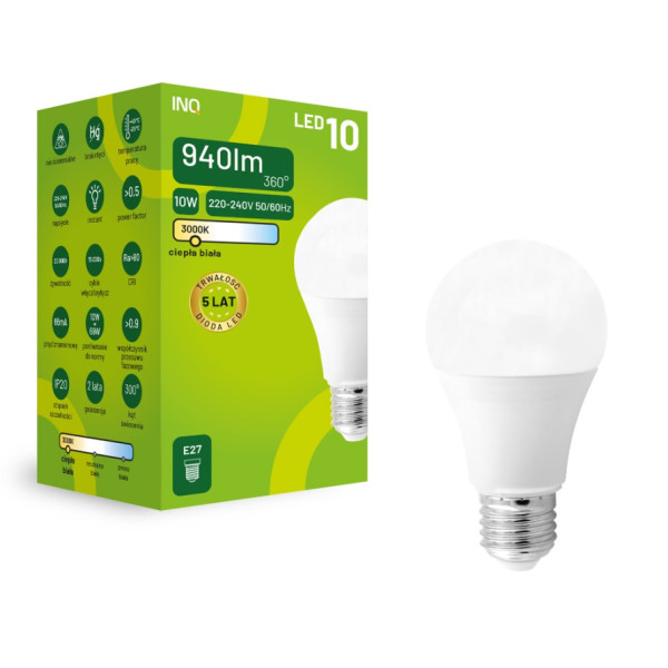Żarówka LED A60 E27 10W 940lm 3000K INQ ELA034WW