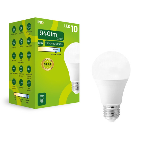 Żarówka LED A60 E27 10W 940lm 6000K INQ ELA034CW