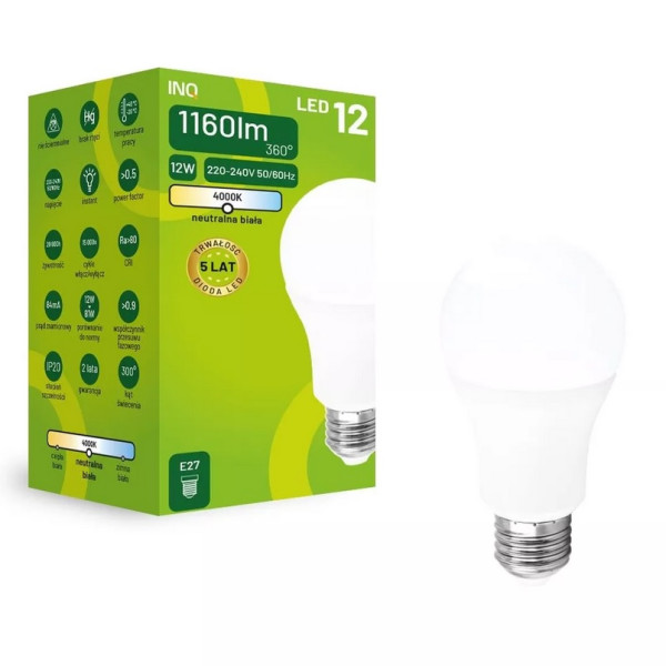 Żarówka LED A60 E27 12W 1160lm 4000K INQ ELA044NW