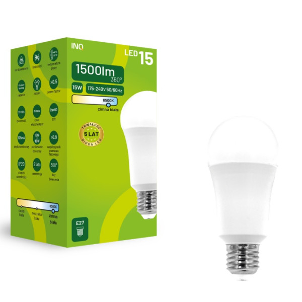 Żarówka LED A60 E27 15W 1500lm 6000K INQ ELA054CW