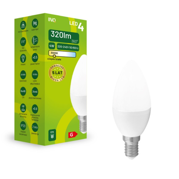 Żarówka LED C37 E14 4W ŚWIECA 320LM 4000K INQ ELB024NW