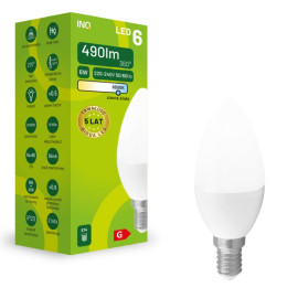 Żarówka LED C37 E14 6W ŚWIECA 490LM 6000K INQ ELB034CW