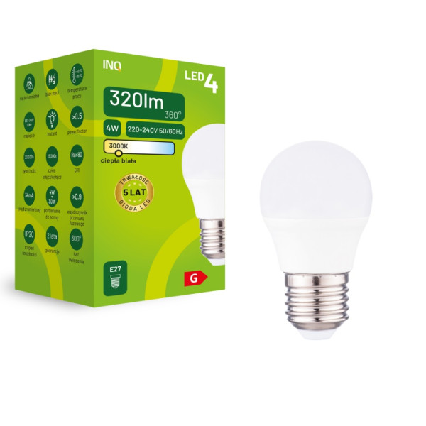 Żarówka LED G45 E27 4W KULKA 320lm 3000K INQ ELP064WW