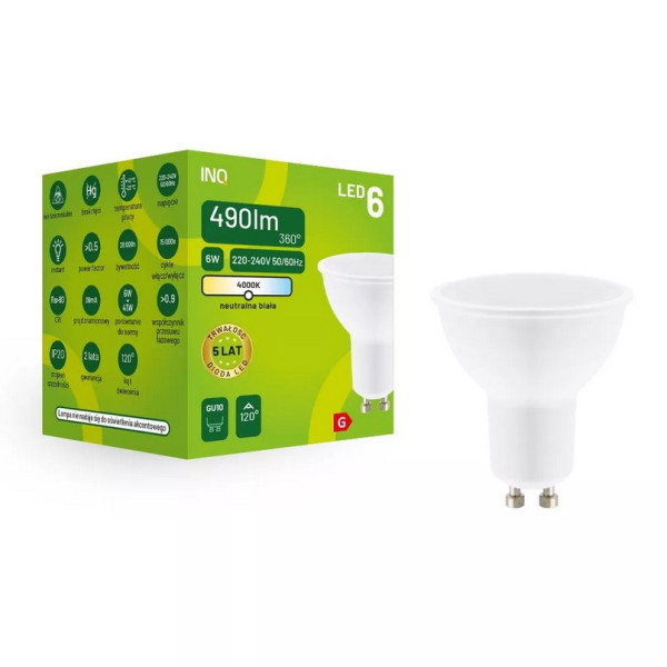 Żarówka LED MR16 GU10 6W 490lm 4000K INQ MR034NW