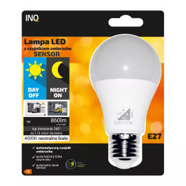 Żarówka LED E27 10W 806lm ( zamiennik 60W ) - 230V 4000K (biały neutralny) Z CZUJNIKIEM ZMIERZCHU - LAS010NW INQ