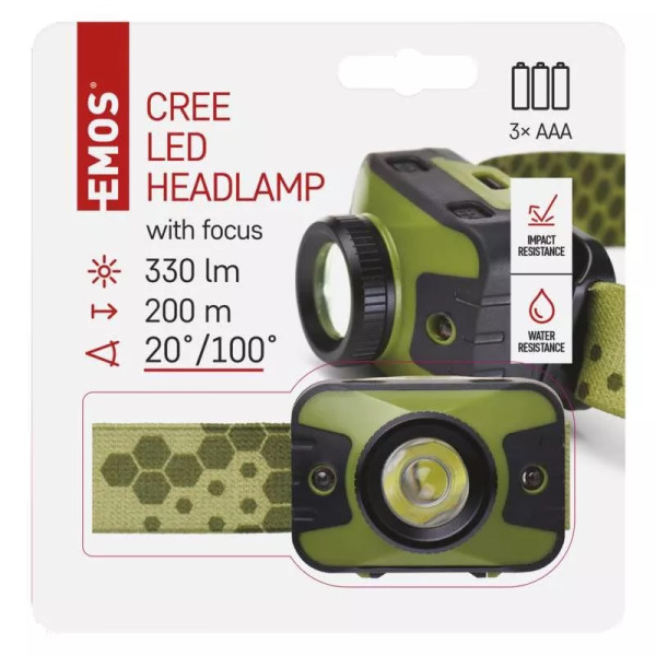 Latarka czołowa LED CREE 330lm, 200m 3× AAA, z zoomem P3539 Emos