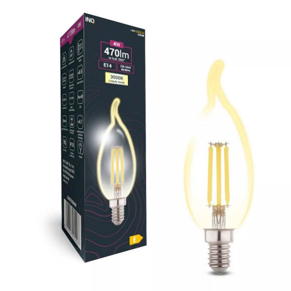 Żarówka LED E14 4W (zamiennik 40W) 470lm - B37 płomyk 230V 3000K (ciepło-biała) - EDBT010WW DECO CLEAR INQ