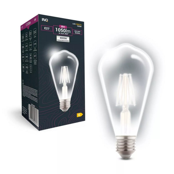Żarówka LED ST64 E27 8W (zamiennik 75W) 1050lm 4000K (neutralno-biała) - EDS030NW INQ