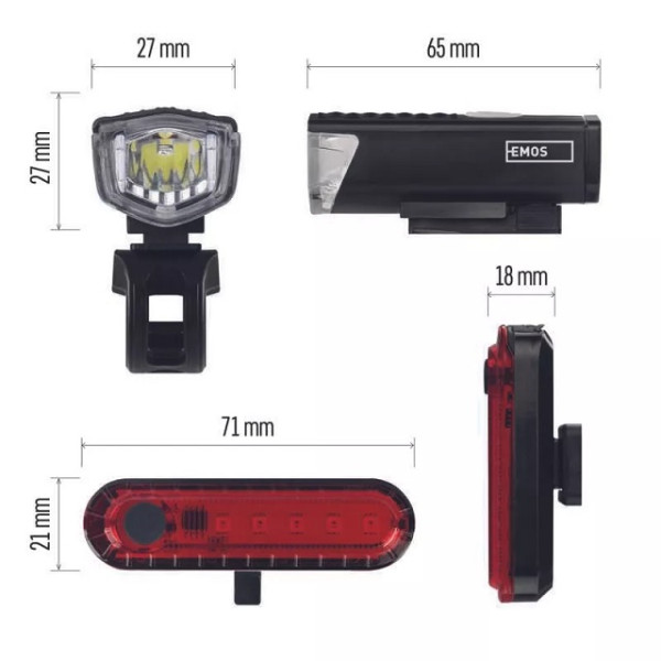 Zestaw lamp rowerowych (ładowalne): przód LED 90lm + tył - P3923 Emos