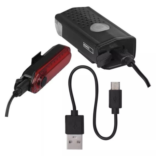 Zestaw lamp rowerowych (ładowalne): przód LED 90lm + tył - P3923 Emos