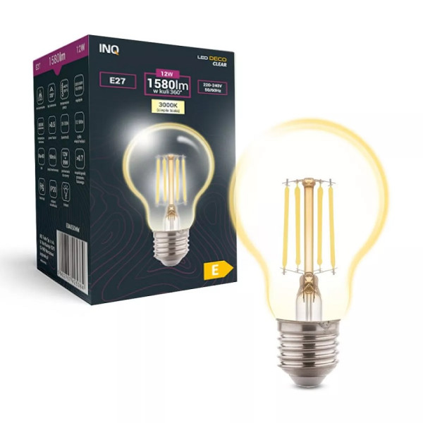 Żarówka LED A60 E27 12W 1690lm 3000K filament INQ EDA051WW