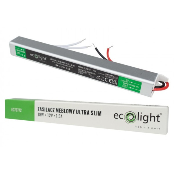 Zasilacz meblowy SLIM 18W 12V 1.5A IP20 192x18x18m EC79772
