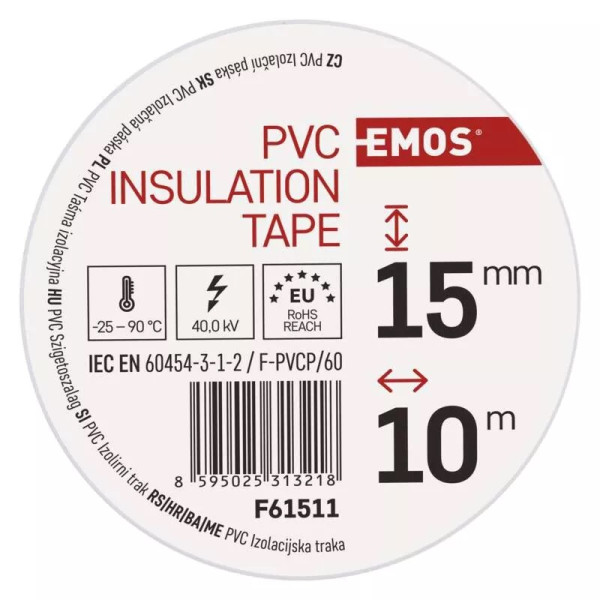 Taśma elektroizolacyjna PVC biała 15mm x 10m - F61511 Emos