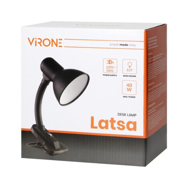 Lampa biurkowa LATSA E27 z klipsem, czarna