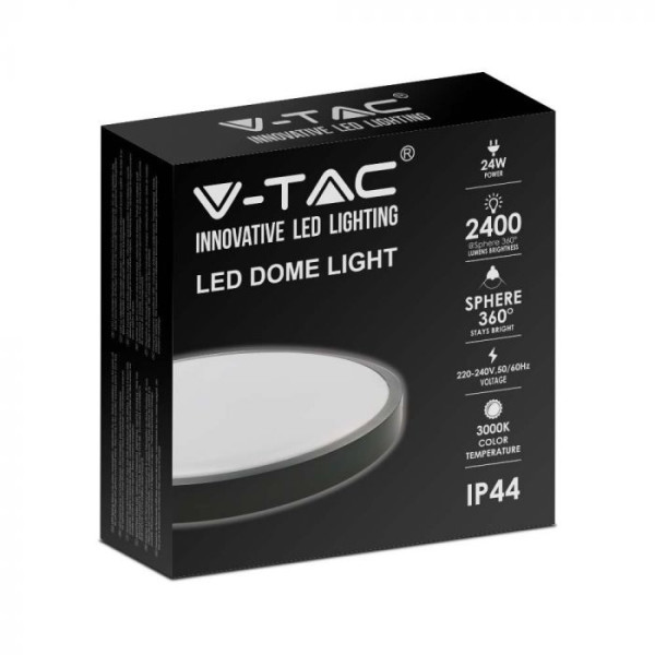 VT-8624 (7637) - plafon LED 24W 2400lm 4000K IP44 - LED DOME LIGHT ROUND BLACK