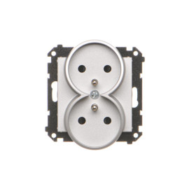 TGZ2MCZ.01/143 Gniazdo wtyczkowe podwójne z uziemieniem z przesłonami (moduł) 16 A, 250 V~, szybkozłącza, Aluminium mat -...
