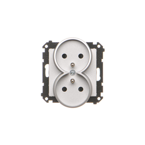TGZ2MCZ.01/143 Gniazdo wtyczkowe podwójne z uziemieniem z przesłonami (moduł) 16 A, 250 V~, szybkozłącza, Aluminium mat -...