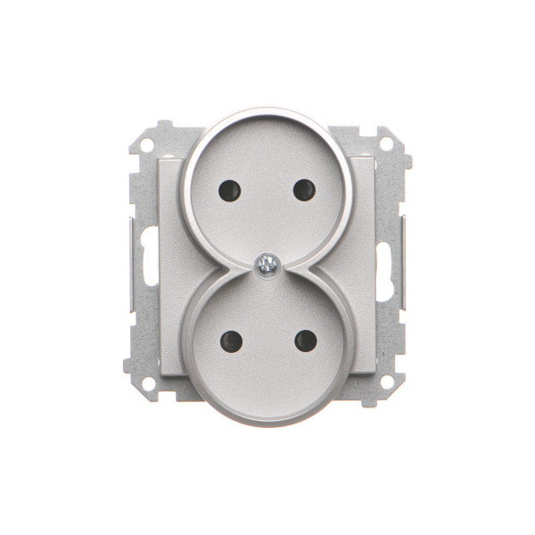 TG2MCZ.01/143 Gniazdo wtyczkowe podwójne bez uziemienia z przesłonami (moduł) 16 A, 250 V~, szybkozłącza, Aluminium mat -...