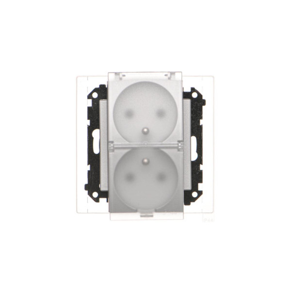 TGZ2BMCZ.01/143A Gniazdo wtyczkowe podwójne do wersji IP44 z uszczelką (moduł) 16 A, 250 V~, szybkozłącza. Klapka...