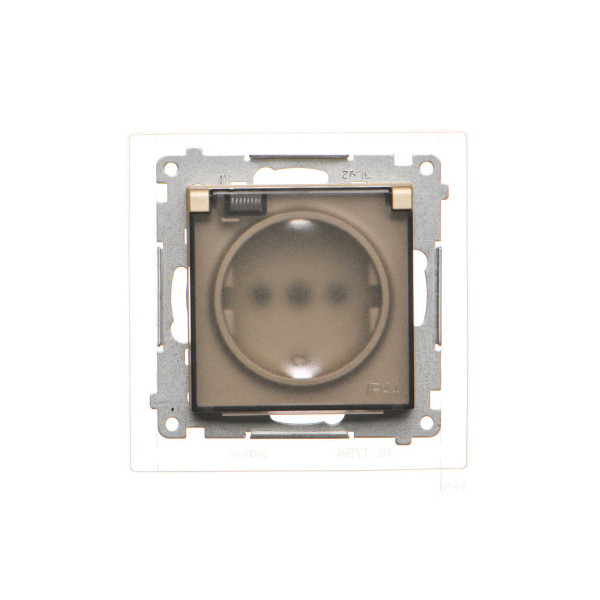 TGSZ1BCZ.01/144A Gniazdo Schuko do wersji IP44 z przesłonami z uszczelką ramki (moduł) 16 A, 250 V~, szybkozłącza. Klapka...