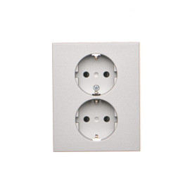 TGSZ2PZFAR/143 Gniazdo Schuko z przesłonami podwójne 16 A, 250 V~, zaciski śrubowe, Aluminium mat - Simon 55