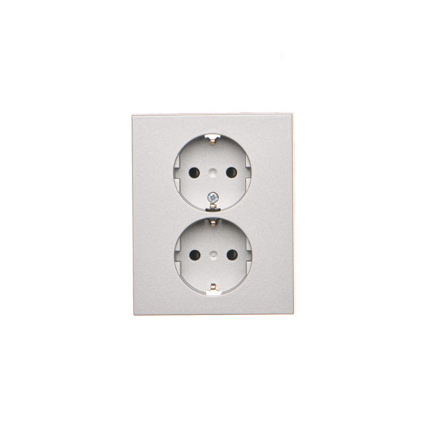TGSZ2PZFAR/143 Gniazdo Schuko z przesłonami podwójne 16 A, 250 V~, zaciski śrubowe, Aluminium mat - Simon 55