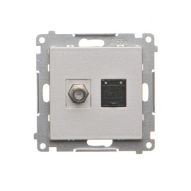 TASFRJ45.01/143 Gniazdo antenowe typu „F” + RJ45 kat.6 (moduł), Aluminium mat - Simon 55