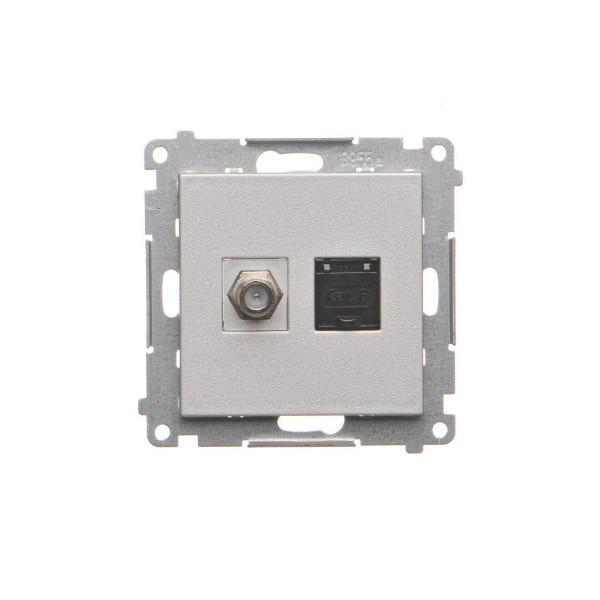 TASFRJ45.01/143 Gniazdo antenowe typu „F” + RJ45 kat.6 (moduł), Aluminium mat - Simon 55