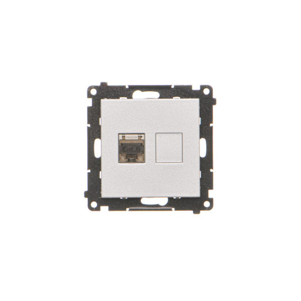 T61E.01/143 Gniazdo komputerowe pojedyncze RJ45 kategoria 6, ekranowane z przesłoną przeciwkurzową (moduł), Aluminium mat -...