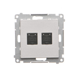 T62.01/143 Gniazdo komputerowe podwójne RJ45 kategoria 6, z przesłoną przeciwkurzową (moduł), Aluminium mat - Simon 55