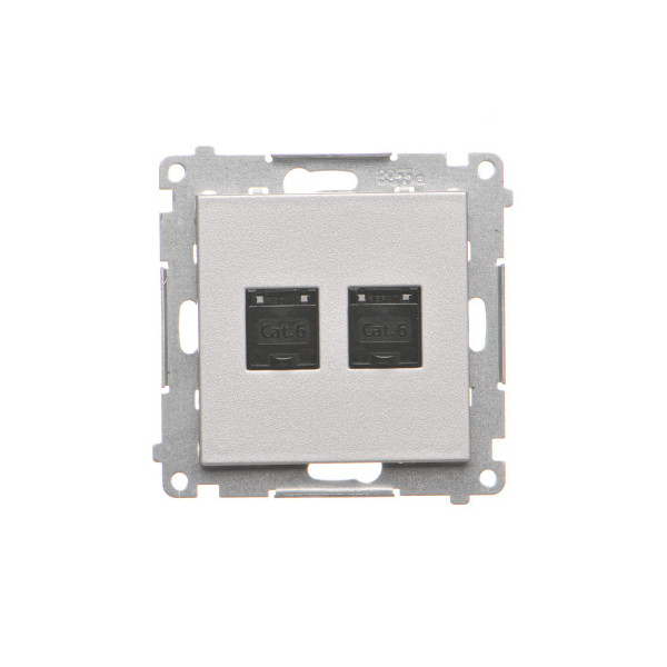 T62.01/143 Gniazdo komputerowe podwójne RJ45 kategoria 6, z przesłoną przeciwkurzową (moduł), Aluminium mat - Simon 55