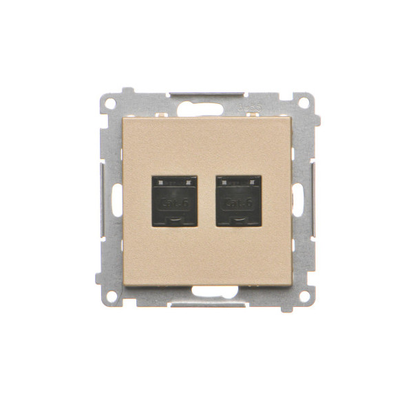 T62.01/144 Gniazdo komputerowe podwójne RJ45 kategoria 6, z przesłoną przeciwkurzową (moduł), Szampański mat - Simon 55