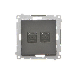 T62.01/149 Gniazdo komputerowe podwójne RJ45 kategoria 6, z przesłoną przeciwkurzową (moduł), Czarny mat - Simon 55