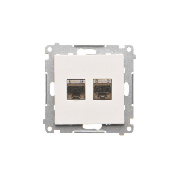 T62E.01/111 Gniazdo komputerowe podwójne RJ45 kategoria 6, ekranowane z przesłoną przeciwkurzową (moduł), Biały mat - Simon 55