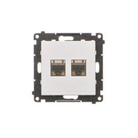 T62E.01/143 Gniazdo komputerowe podwójne RJ45 kategoria 6, ekranowane z przesłoną przeciwkurzową (moduł), Aluminium mat -...