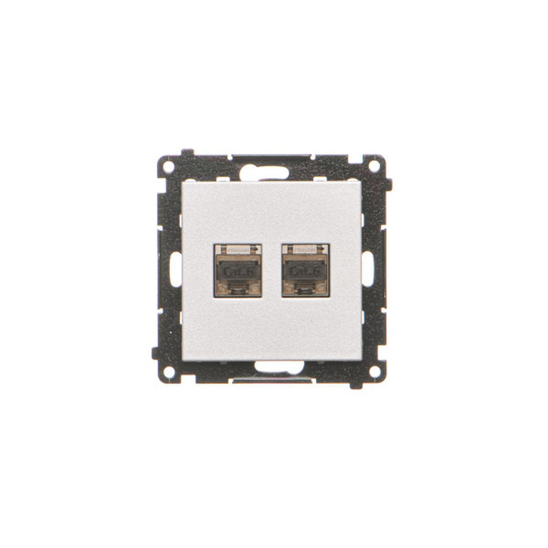 T62E.01/143 Gniazdo komputerowe podwójne RJ45 kategoria 6, ekranowane z przesłoną przeciwkurzową (moduł), Aluminium mat -...