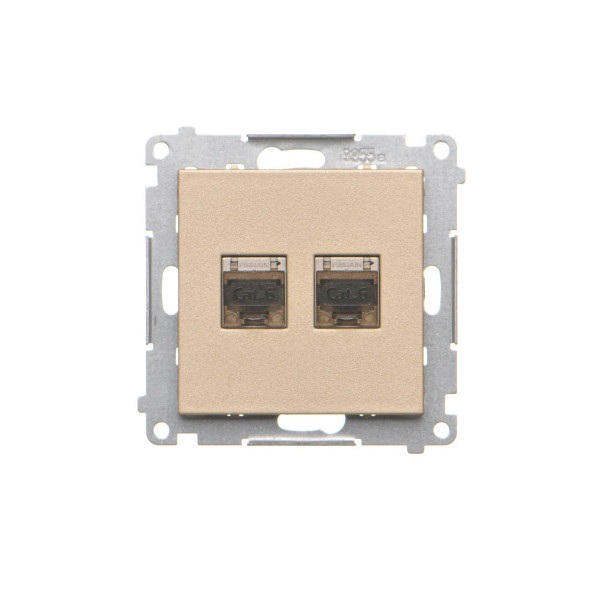 T62E.01/144 Gniazdo komputerowe podwójne RJ45 kategoria 6, ekranowane z przesłoną przeciwkurzową (moduł), Szampański mat -...