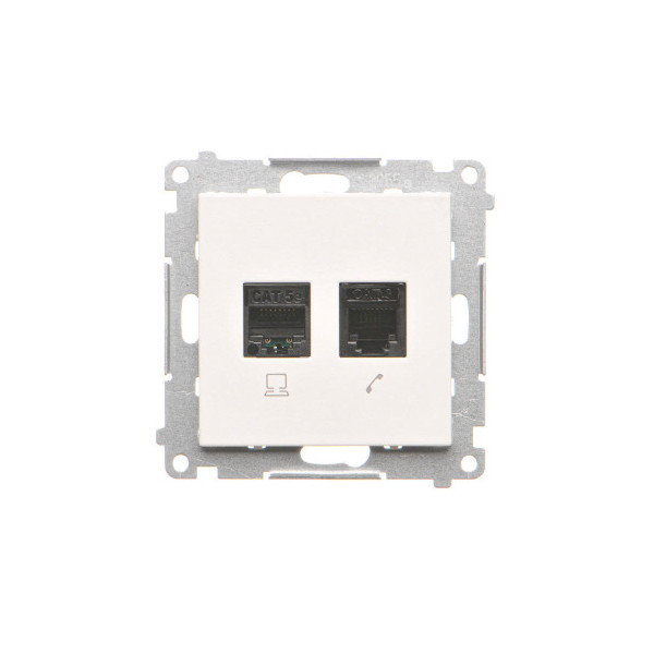 T5F.01/111 Gniazdo komputerowe RJ45 kategoria 5e + telefoniczne RJ12 (moduł), Biały mat - Simon 55