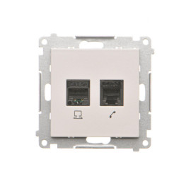 T5F.01/114 Gniazdo komputerowe RJ45 kategoria 5e + telefoniczne RJ12 (moduł), Jasnoszary mat - Simon 55