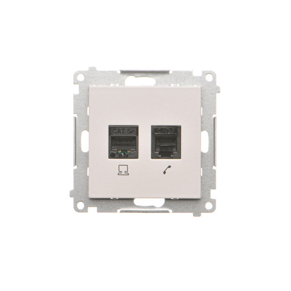 T5F.01/114 Gniazdo komputerowe RJ45 kategoria 5e + telefoniczne RJ12 (moduł), Jasnoszary mat - Simon 55