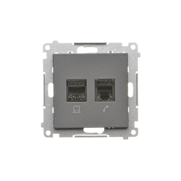 T5F.01/116 Gniazdo komputerowe RJ45 kategoria 5e + telefoniczne RJ12 (moduł), Grafitowy mat - Simon 55