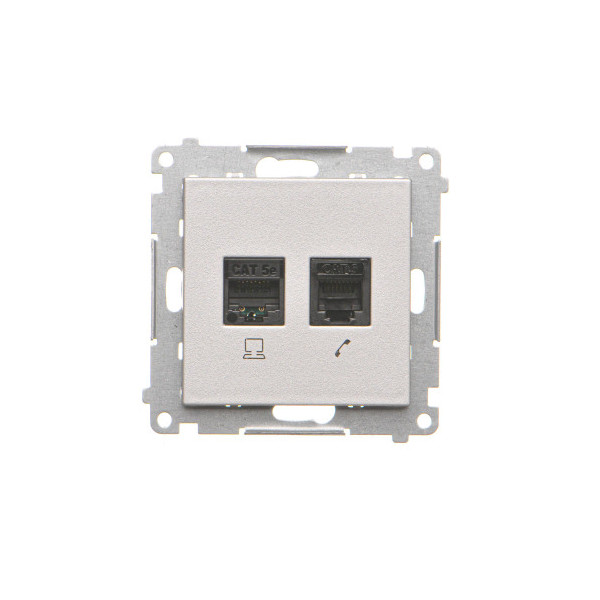 T5F.01/143 Gniazdo komputerowe RJ45 kategoria 5e + telefoniczne RJ12 (moduł), Aluminium mat - Simon 55